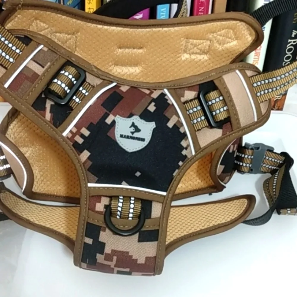 BROWN CAMOUFLAGE TACTICAL DOG HARNESS REFLECTIVE TRAINING VEST SIZE LARGE NWT